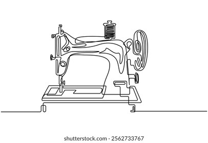 Sewing machine continuous one line drawing,vintage sewing machine continuous line vector illustration