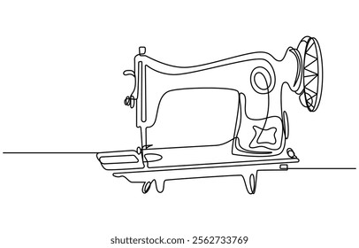 Sewing machine continuous one line drawing,vintage sewing machine continuous line vector illustration