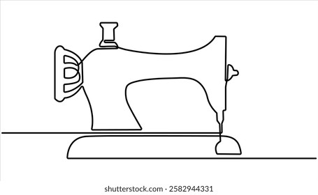 Sewing machine continuous one line drawing. Concept of needlework. Antiques sewing machine design in simple continuous linear style vector concept. Hand drawn vector art.