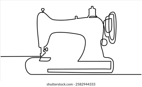 Sewing machine continuous one line drawing. Concept of needlework. Antiques sewing machine design in simple continuous linear style vector concept. Hand drawn vector art.