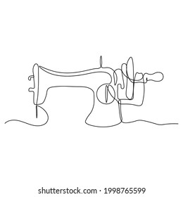 Sewing machine. Sewing Machine day. Solid line. Vector illustration drawn with a single line.