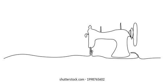 Sewing machine. Sewing Machine day. Solid line. Vector illustration drawn with a single line.