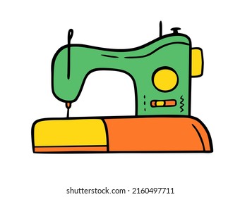 Sewing machine doodle Hand made needlework Vector illustration on white 