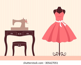 sewing machine and dress
