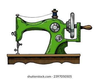 Dibujo de dibujo a mano dibujado por la máquina de coser en forma de ilustración vectorial de color. Imitación del estilo de la tabla de rayas. Imagen dibujada a mano.