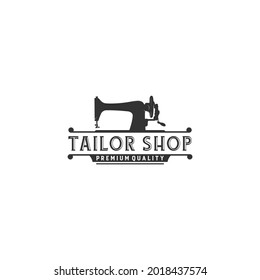 Sewing Machine And Fast Tailoring Clothes, Logo Template. Tailor Shop In White Background