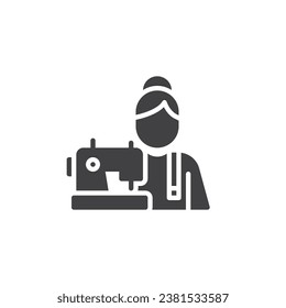 Sewing machine and female tailor vector icon. Seamstress filled flat sign for mobile concept and web design. Tailor and sewing machine glyph icon. Symbol, logo illustration. Vector graphics