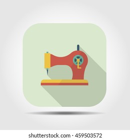 sewing machine flat icon with long shadow, vector illustration