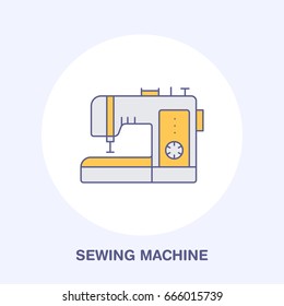 Sewing machine flat line icon, logo. Vector colored illustration of tailor supplies for hand made shop or dressmaking service.