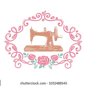 sewing machine in frame roses