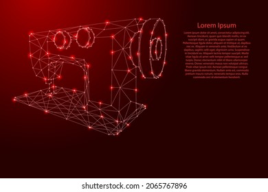 Nähmaschine aus futuristischen polygonal roten Linien und leuchtende Sterne für Banner, Poster, Grußkarte. Vektorgrafik.