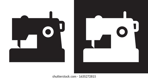 Sewing Machine. Glyph Icon in White and Black Version.