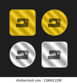 Sewing machine gold and silver metallic coin logo icon design