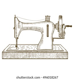 Sewing Machine Hand Draw Sketch for Your Design. Equipment of a Dressmaker or Seamstress. Vector illustration of Retro Machine for Sewing