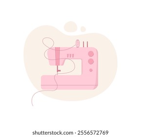 Sewing machine, hand drawn dressmaking supplies illustration, cartoon embroidery tool design, doodle sewing accessories object, vector tailor decoration element,