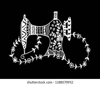 Sewing machine. Hand drawn sketch. Vector illustration.