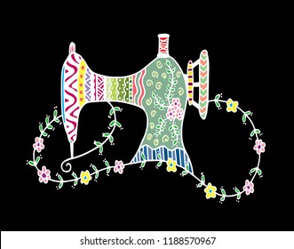 Sewing machine. Hand drawn sketch. Vector illustration.