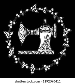 Sewing machine. Hand drawn sketch. Vector illustration.