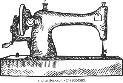 Máquina de coser dibujado a mano boceto. Símbolo de costurera