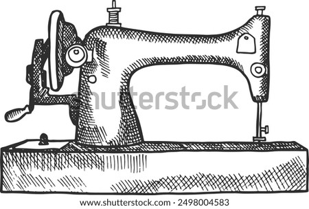 Sewing machine hand drawn sketch. Seamstress symbol
