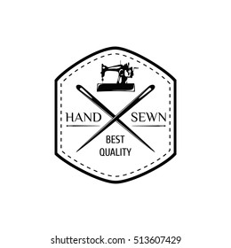 Sewing machine. Hand Made Label. Tailor Shop Badge Vector Illustration