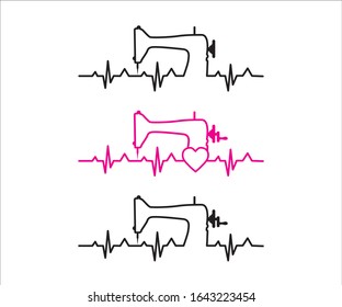 Sewing machine heartbeat vector illustration