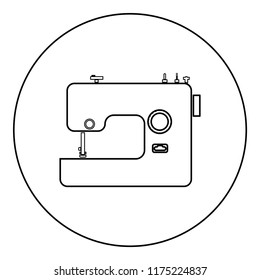 Sewing machine icon black color in round circle outline