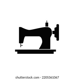 Sewing machine icon in black flat glyph, filled style isolated on white background