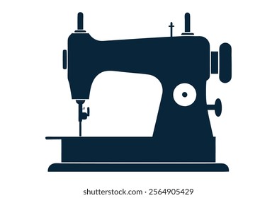 Sewing machine icon in black flat glyph, filled style isolated on white background