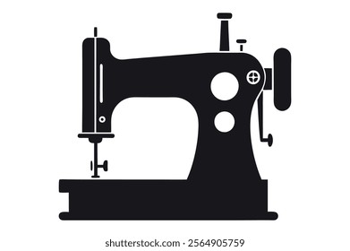 Sewing machine icon in black flat glyph, filled style isolated on white background