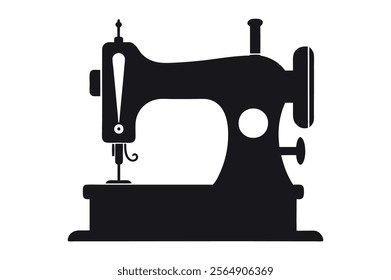 Sewing machine icon in black flat glyph, filled style isolated on white background