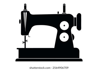 Sewing machine icon in black flat glyph, filled style isolated on white background