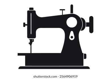 Sewing machine icon in black flat glyph, filled style isolated on white background