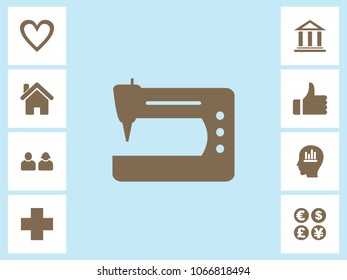 Sewing Machine Icon With Bonus Icons. Eps-10.