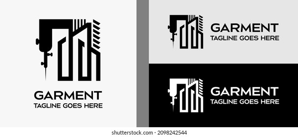 sewing machine icon and building icon. logo design template for tailor shop, sewing craft, textile production, confetti and garment. Vector illustration of fashion and clothes.