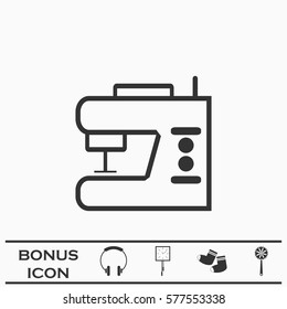 Sewing machine icon flat. Black pictogram on white background. Vector illustration symbol and bonus button