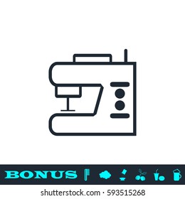 Sewing machine icon flat. Black pictogram on white background. Vector illustration symbol and bonus button