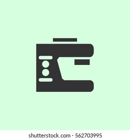 Sewing machine icon flat. Grey vector symbol on green background