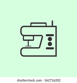 Sewing machine icon flat. Grey vector symbol on green background