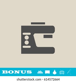 Sewing machine icon flat. Grey pictogram on light background. Vector illustration symbol and bonus button real estate, ottoman, vase, tv, fishing rod