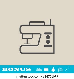 Sewing machine icon flat. Grey pictogram on light background. Vector illustration symbol and bonus button real estate, ottoman, vase, tv, fishing rod