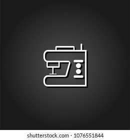 Sewing machine icon flat. Simple White pictogram on black background with shadow. Vector illustration symbol