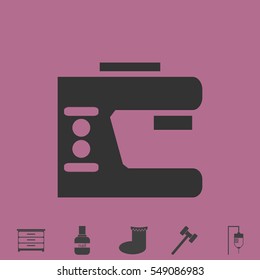 Sewing machine icon flat. Simple vector grey pictogram and bonus symbol