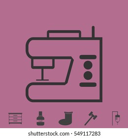 Sewing machine icon flat. Simple vector grey pictogram and bonus symbol