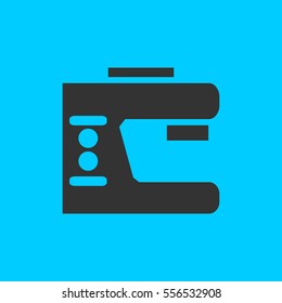 Sewing machine icon flat. Simple vector black pictogram on blue background