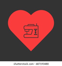 Sewing machine icon flat. Simple pictogram on heart background. Vector illustration symbol