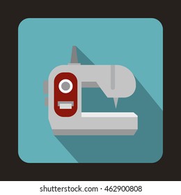 Sewing machine icon in flat style with long shadow. Home appliances symbol