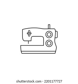 Icono de máquina de coser en el icono de estilo de línea, aislado en fondo blanco