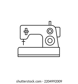 Icono de máquina de coser en el icono de estilo de línea, aislado en fondo blanco
