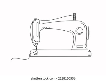 Symbol der Nähmaschine. Logo, handgefertigtes Schild, Hobby. Zeichnung, Skizze, Doodle. Vektorgrafik.